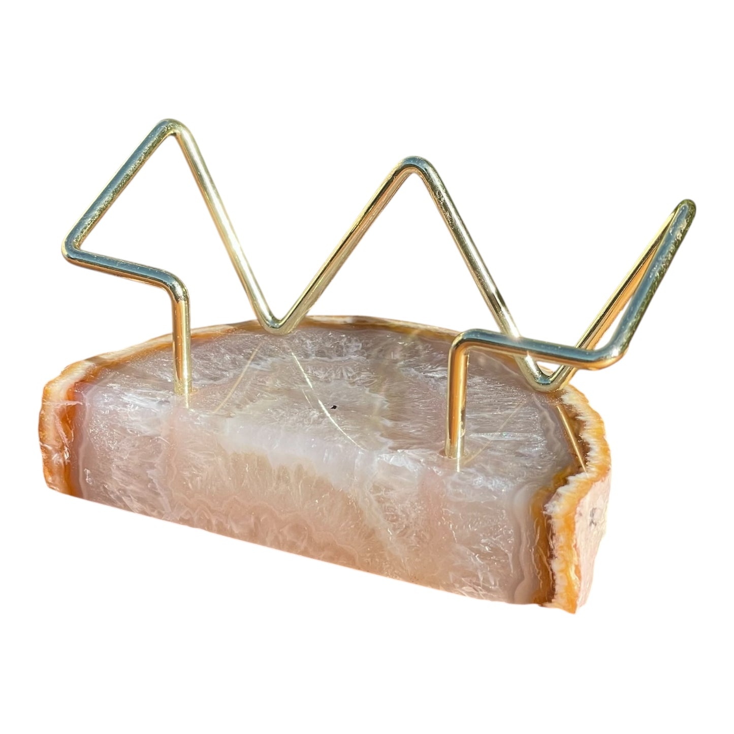 Natural Agate Business Card Holder - Gold Wire Frame