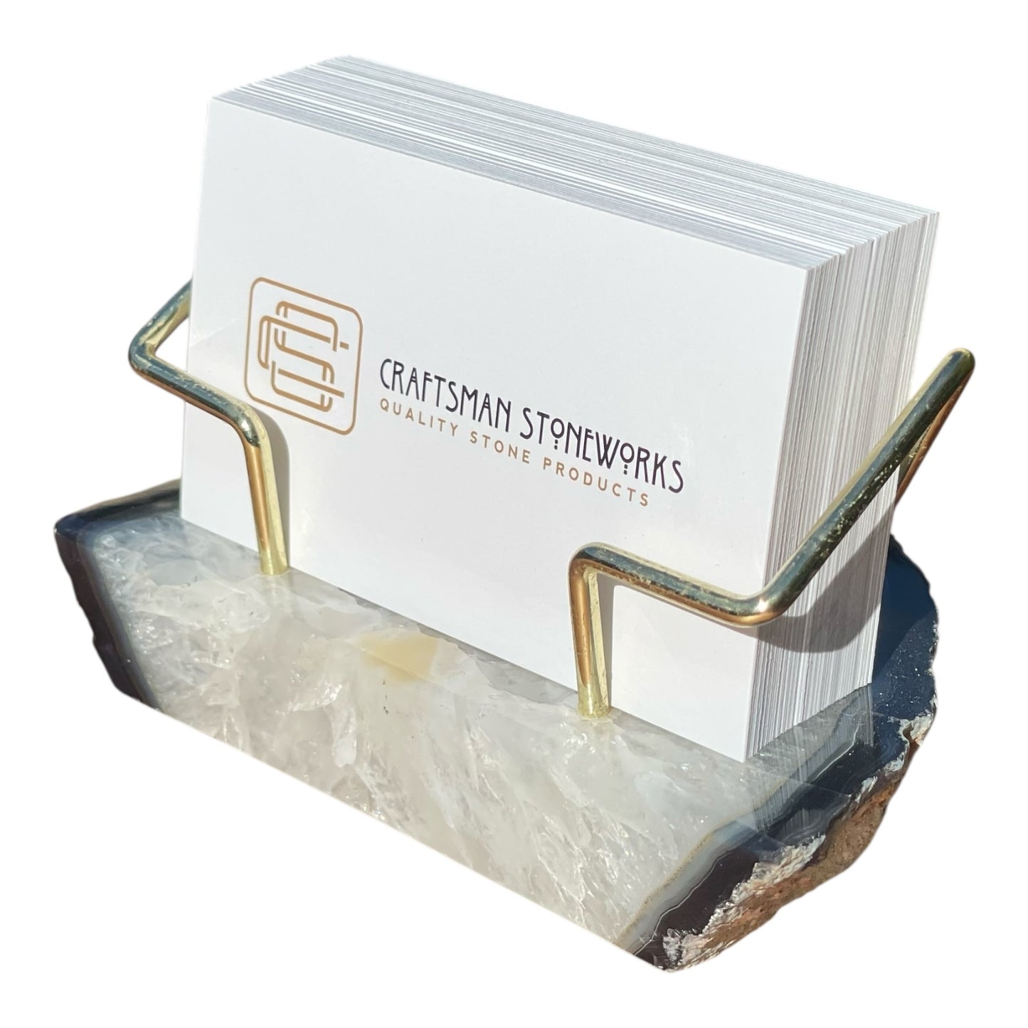 Black Agate Business Card Holder - Gold Wire Frame