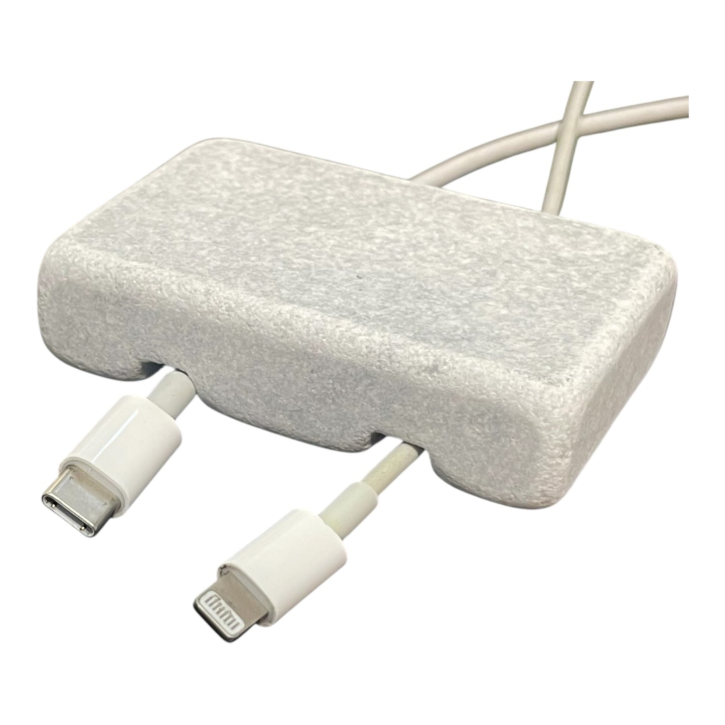 White Carrara Marble cord organizer with tumbled finish, double-cable slot
