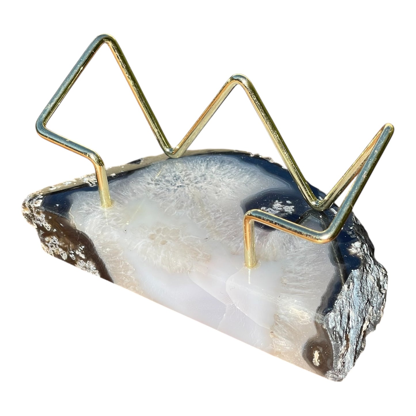 Black Agate Business Card Holder - Gold Wire Frame