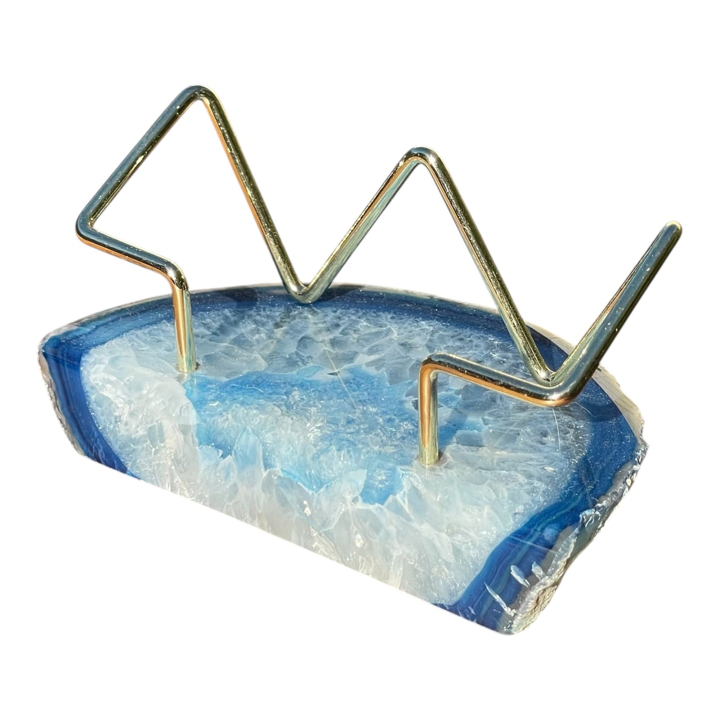 Blue Agate Business Card Holder - Gold Wire Frame