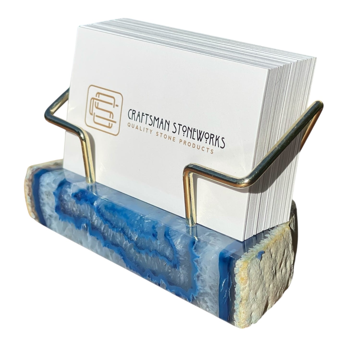 Blue Agate Business Card Holder - Gold Wire Frame