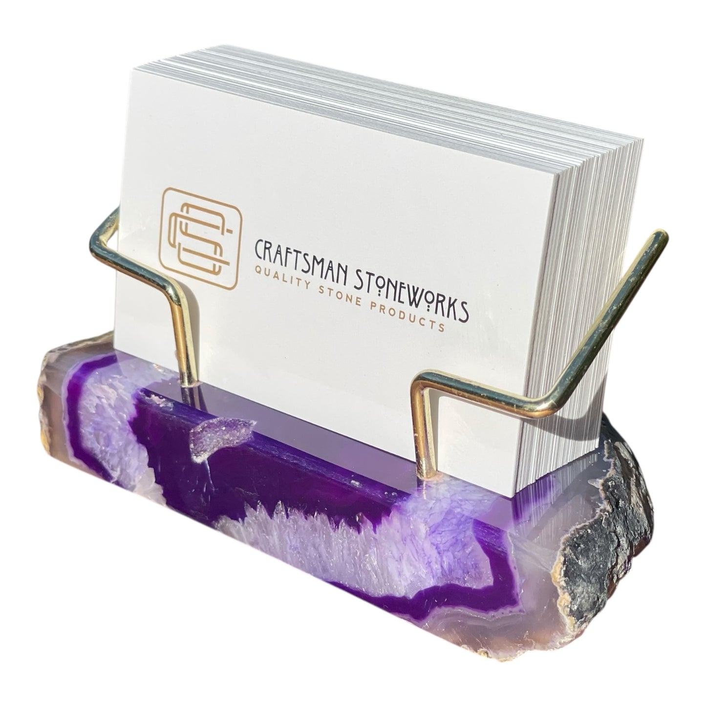 Purple Agate Business Card Holder - Gold Wire Frame