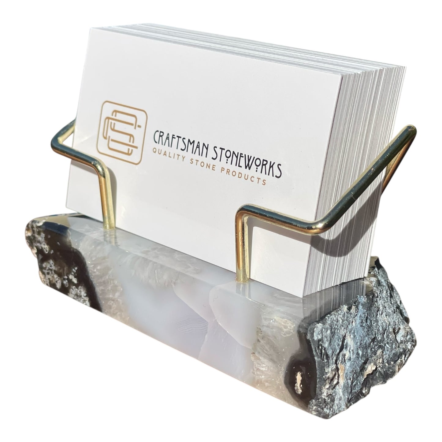 Black agate business card holder with gold wire frame