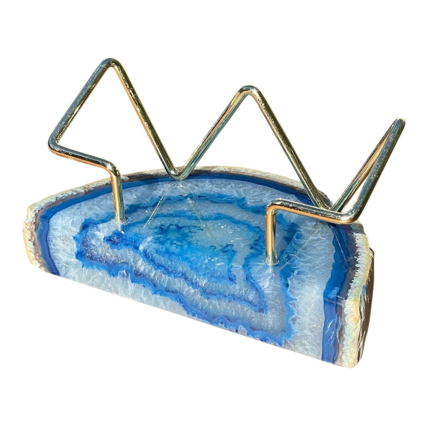 Blue Agate Business Card Holder - Gold Wire Frame
