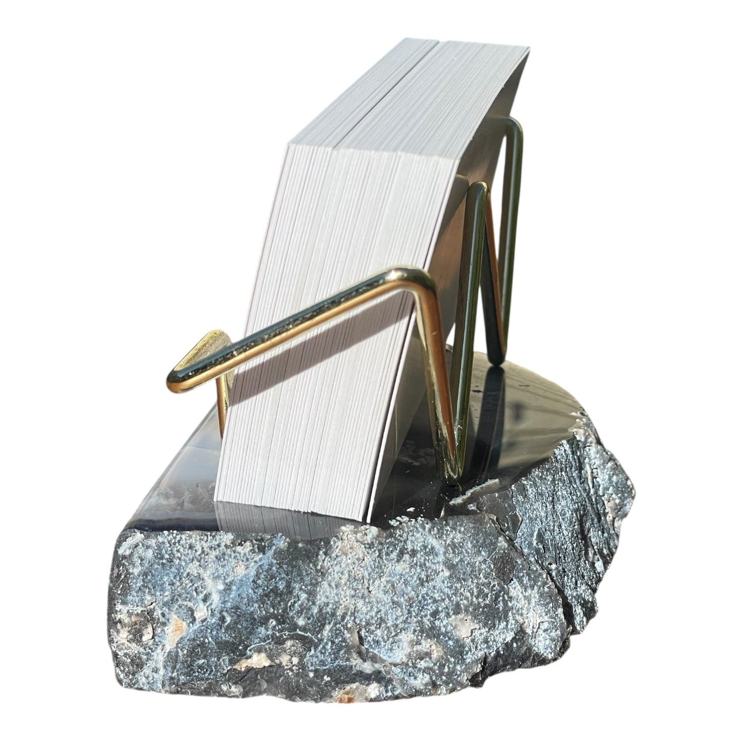 Black Agate Business Card Holder - Gold Wire Frame