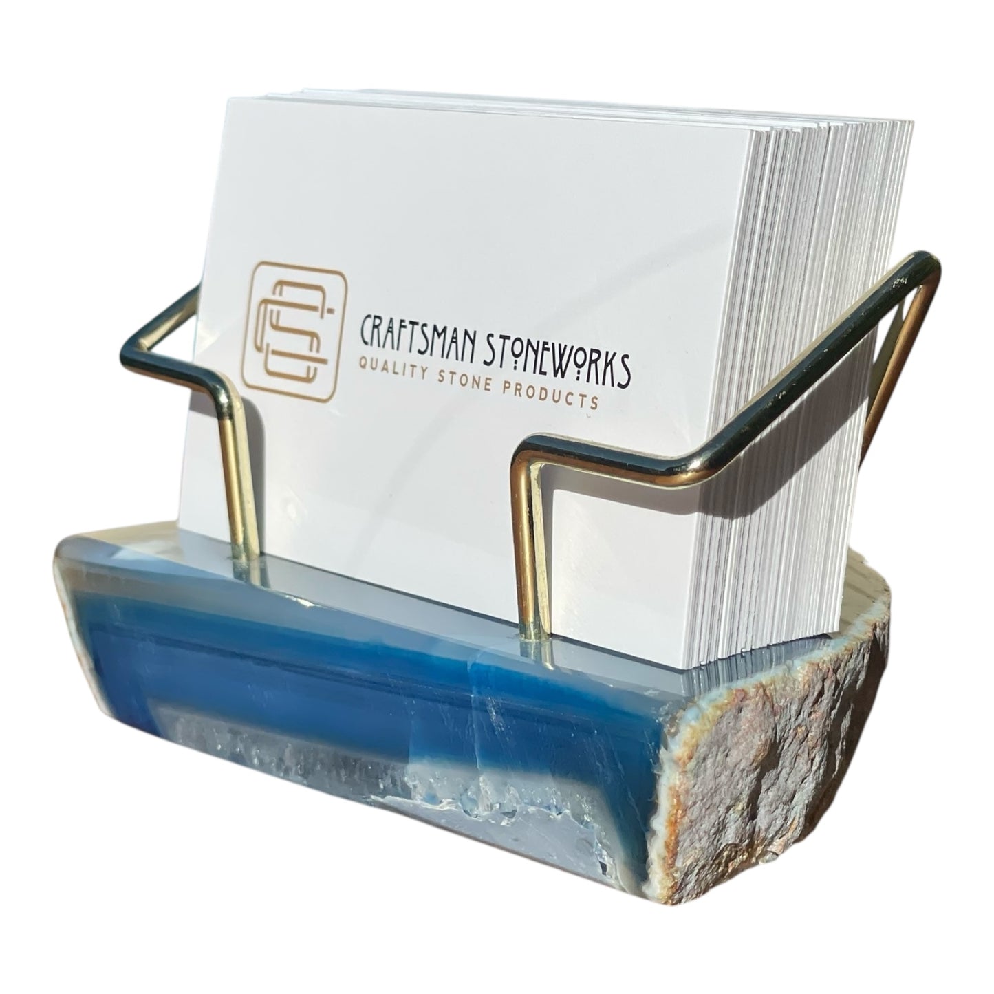 Blue Agate Business Card Holder - Gold Wire Frame