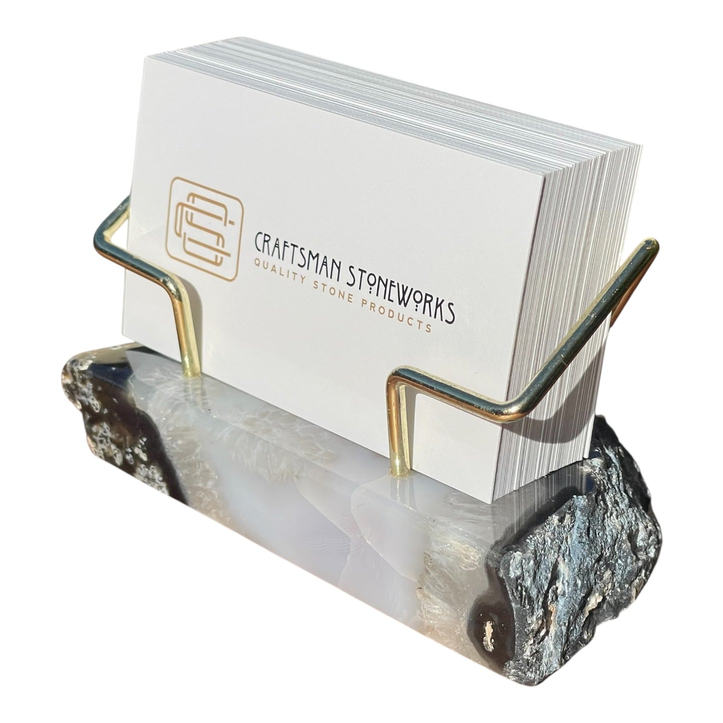 Black Agate Business Card Holder - Gold Wire Frame