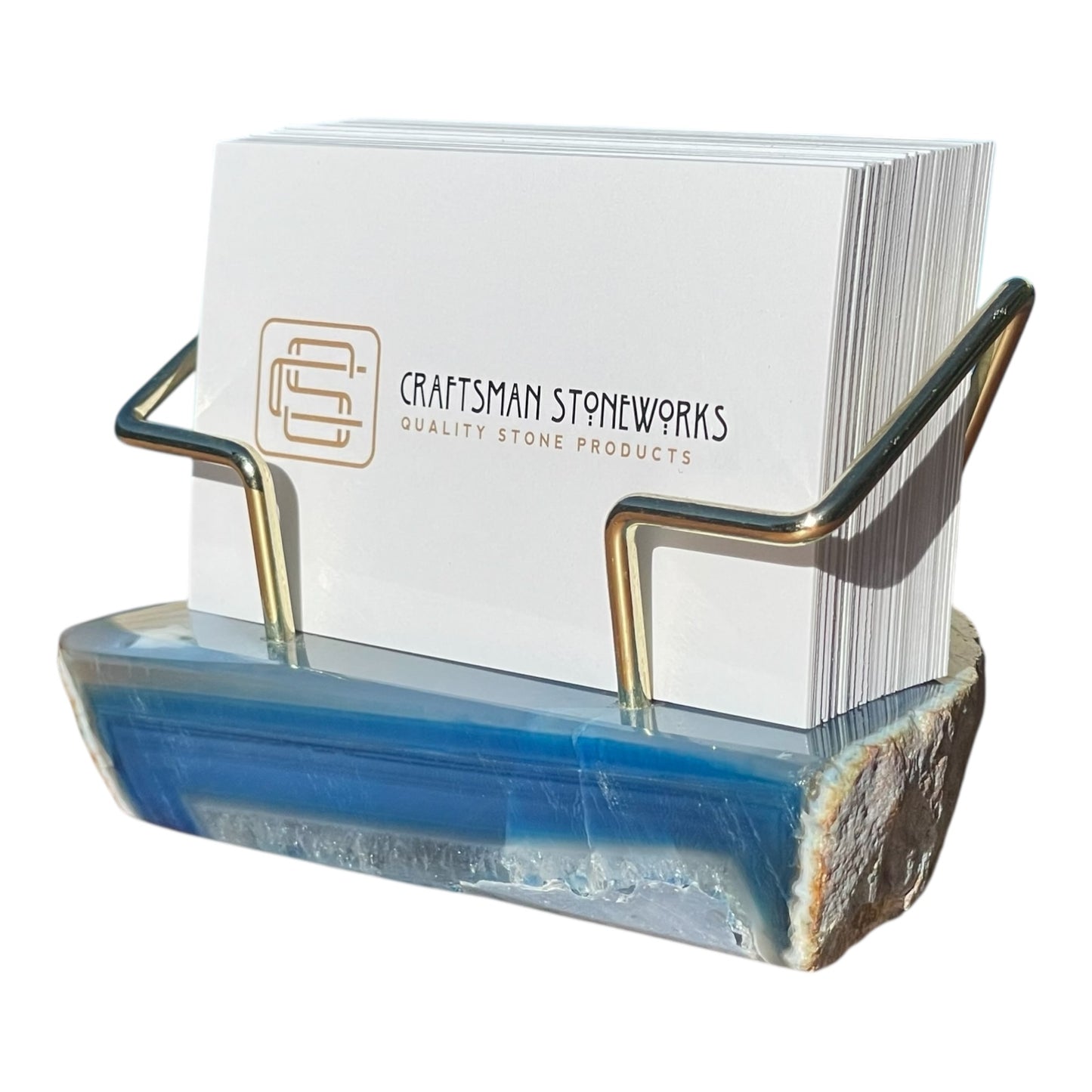 Blue Agate Business Card Holder - Gold Wire Frame