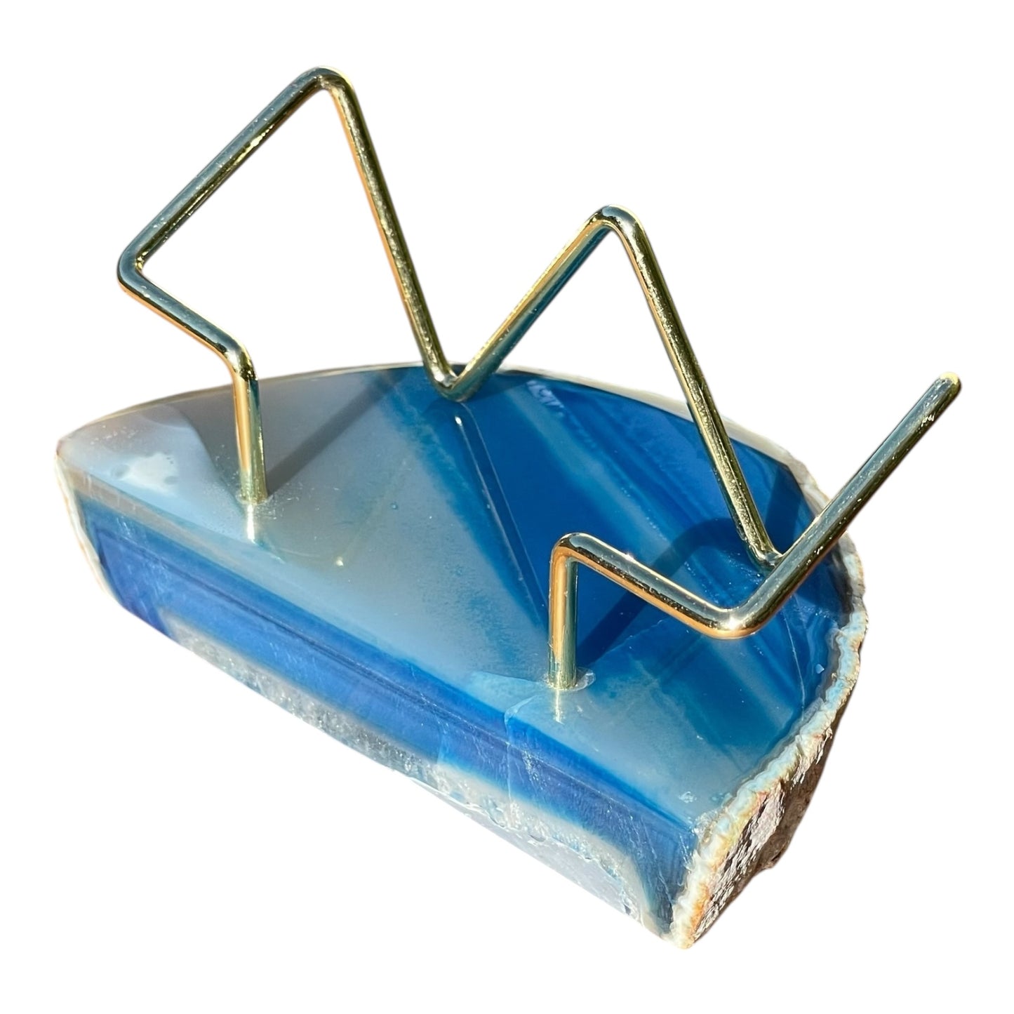 Blue Agate Business Card Holder - Gold Wire Frame