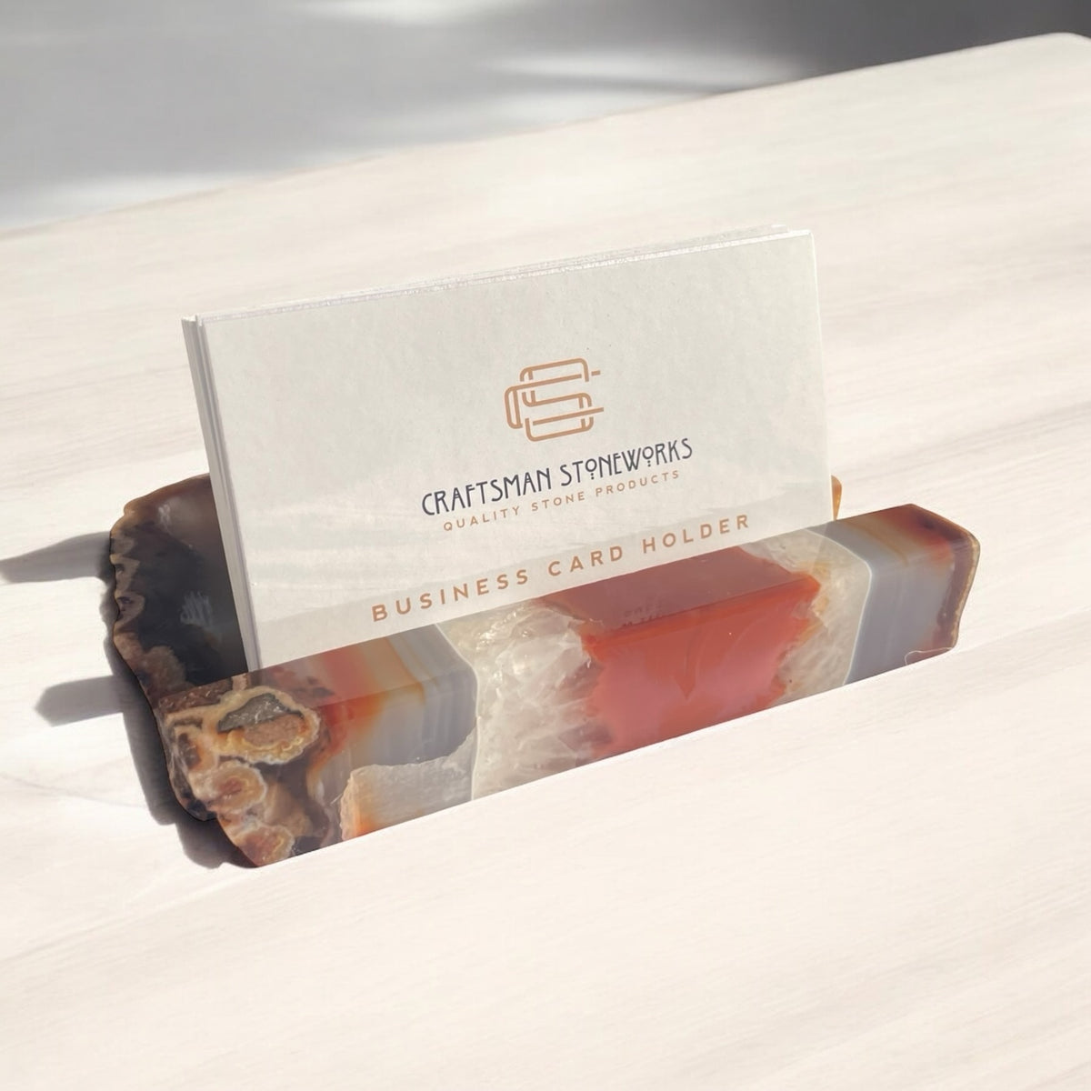 Red Agate Business Card Holder – Handcrafted in Southern California