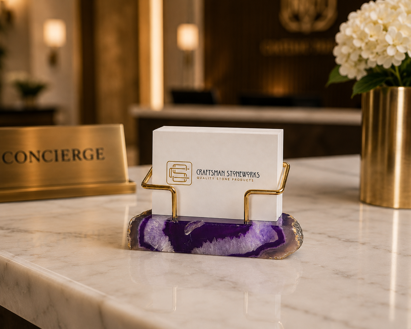 Purple Agate Business Card Holder - Gold Wire Frame