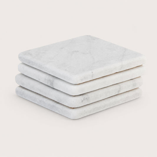 White Carrara Marble square coasters, set of 4