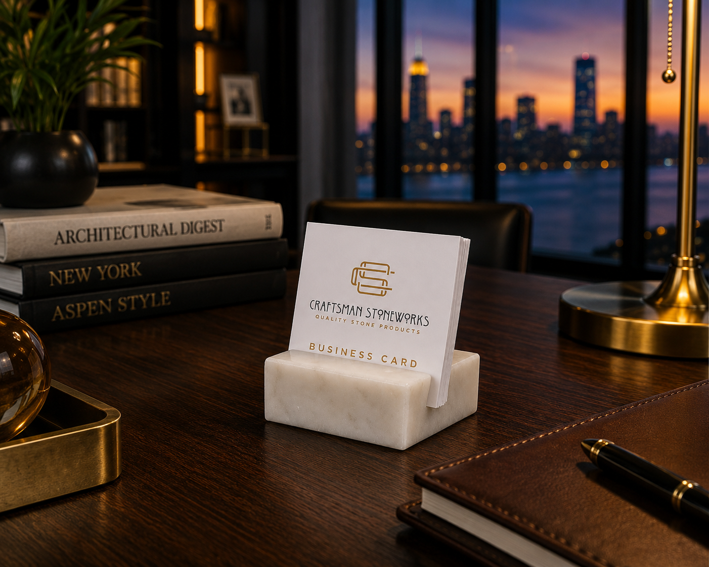 White Carrara Marble Business Card Holder - Square