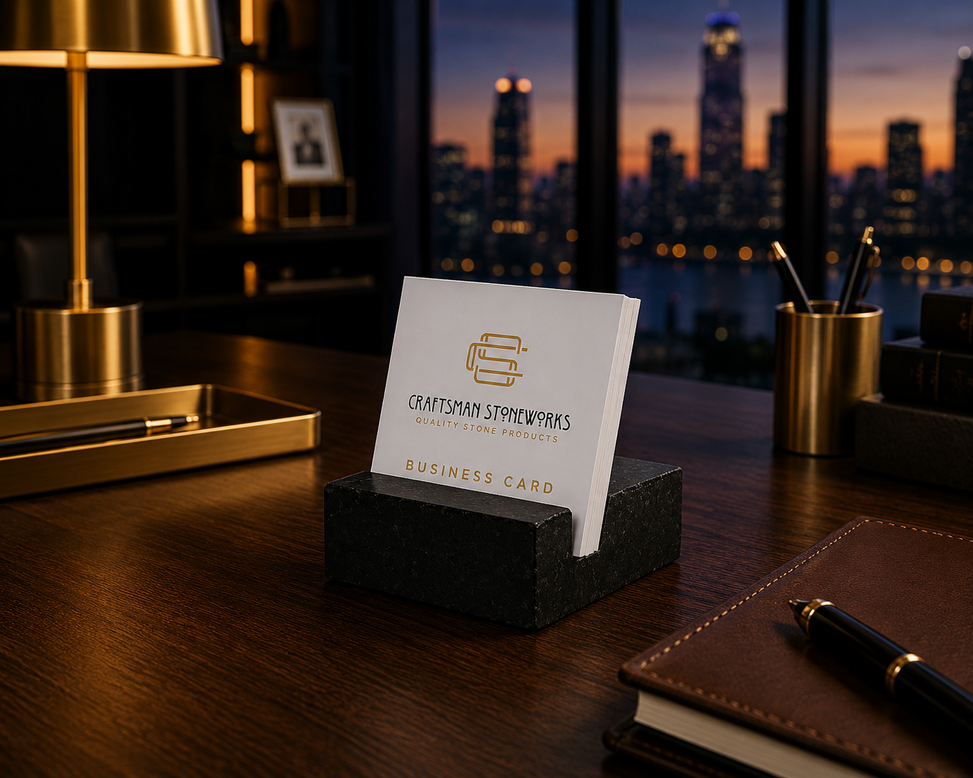Black Granite Business Card Holder - Square
