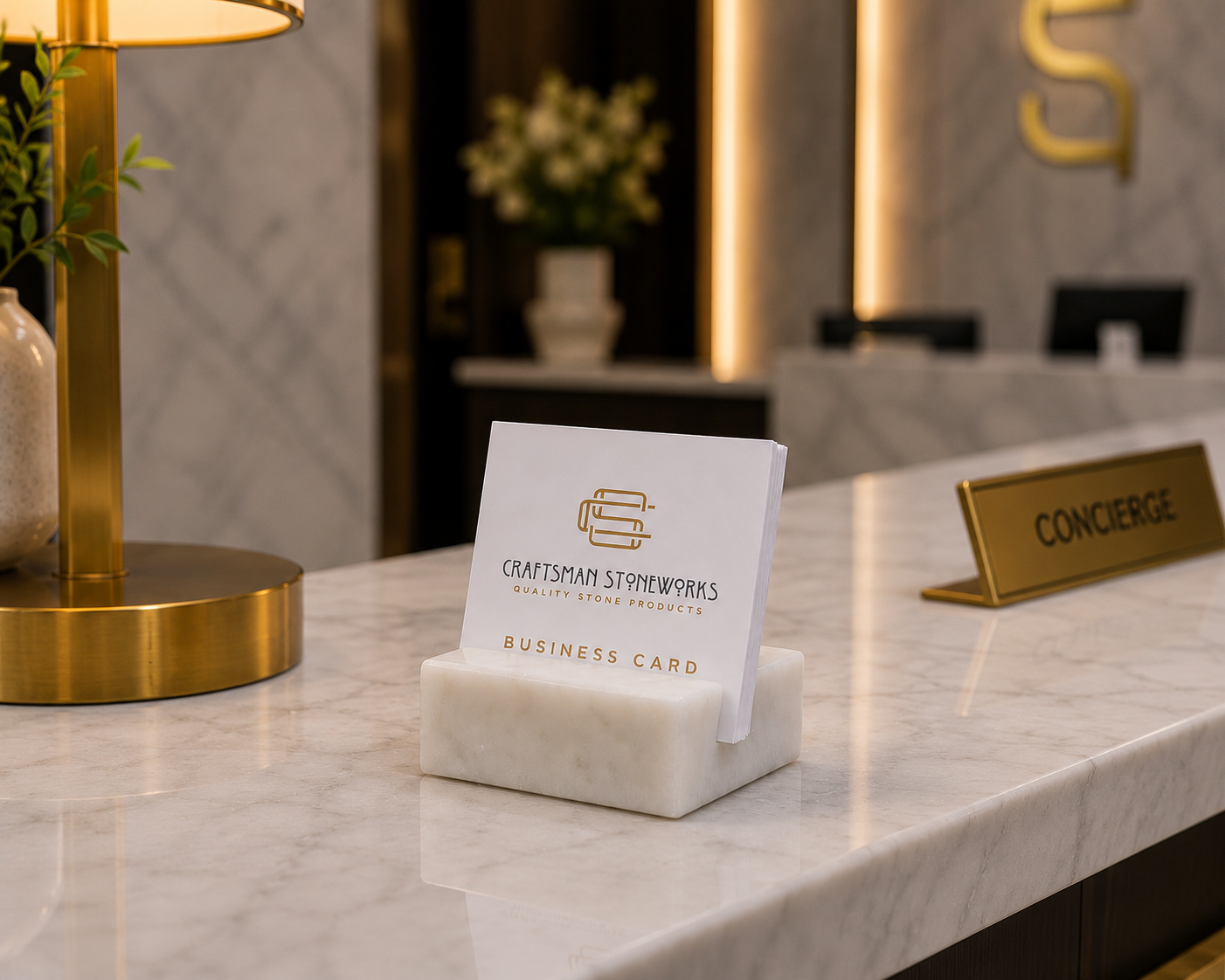 White Carrara Marble Business Card Holder - Square