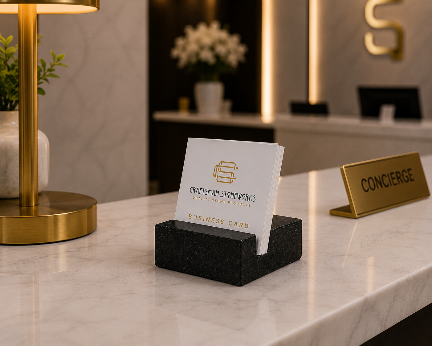 Black Granite Business Card Holder - Square