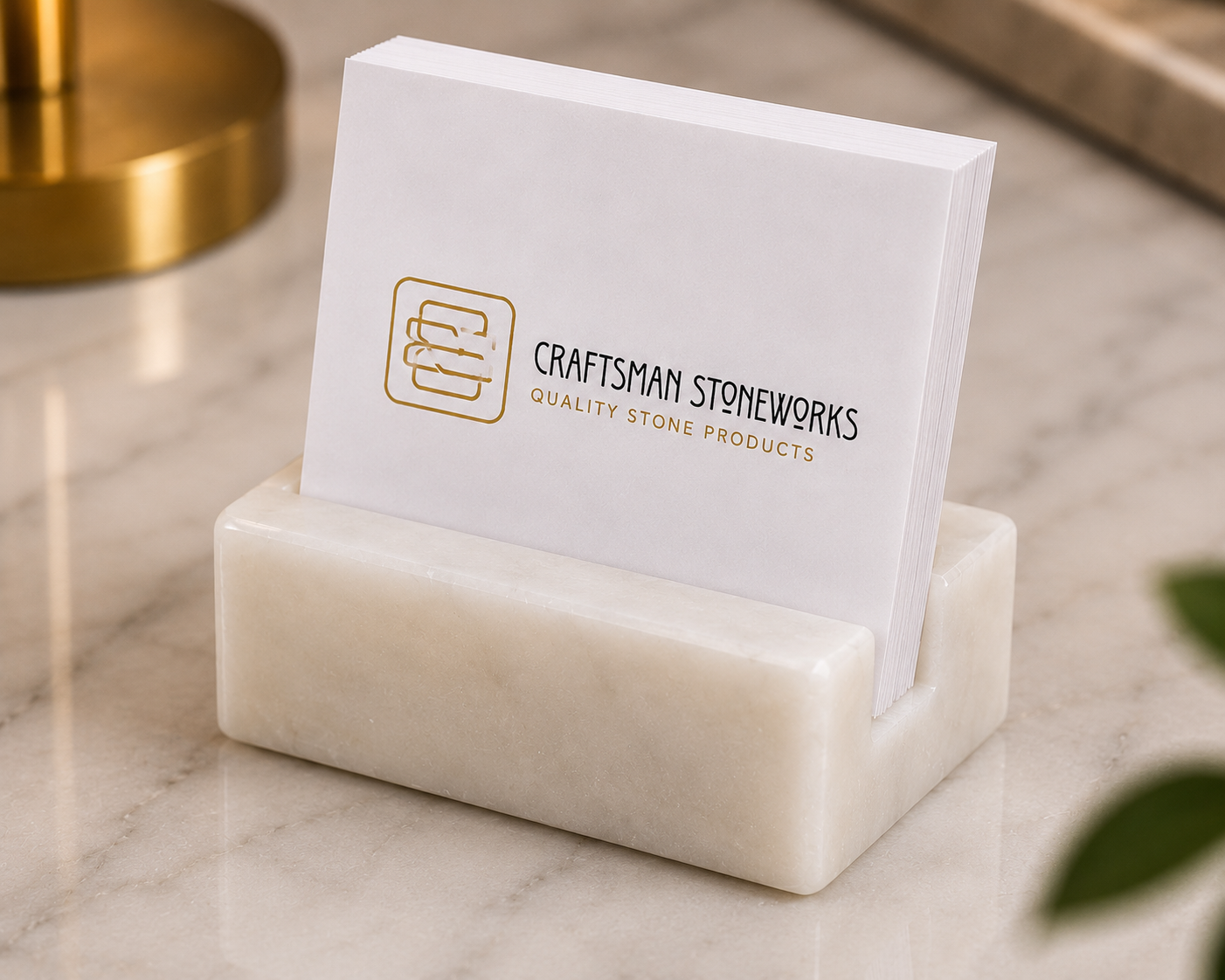 White Carrara Marble Business Card Holder - Square