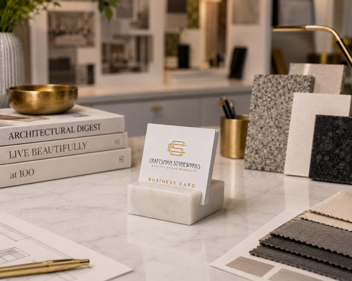 White Carrara Marble Business Card Holder - Square