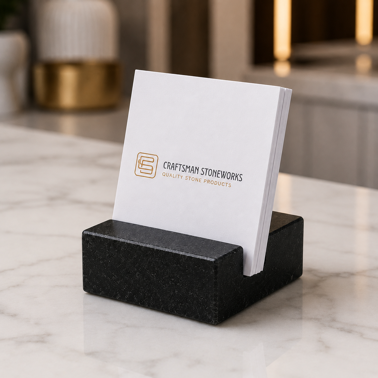 Black Granite Business Card Holder - Square
