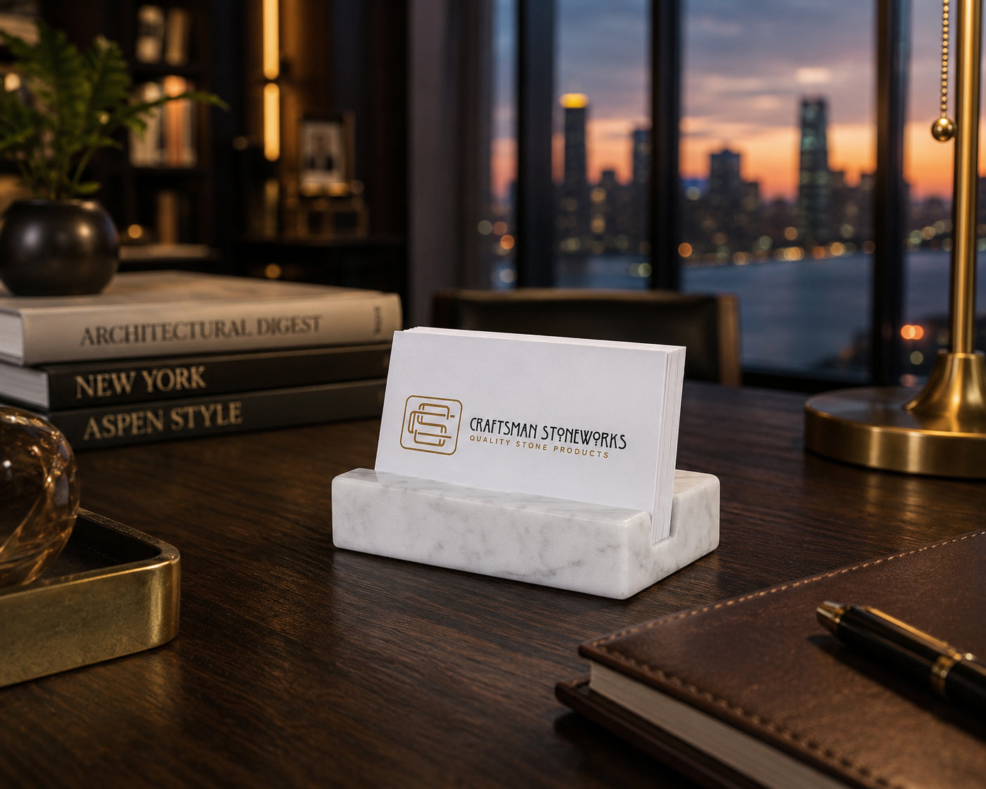White Carrara Marble Business Card Holder - Standard