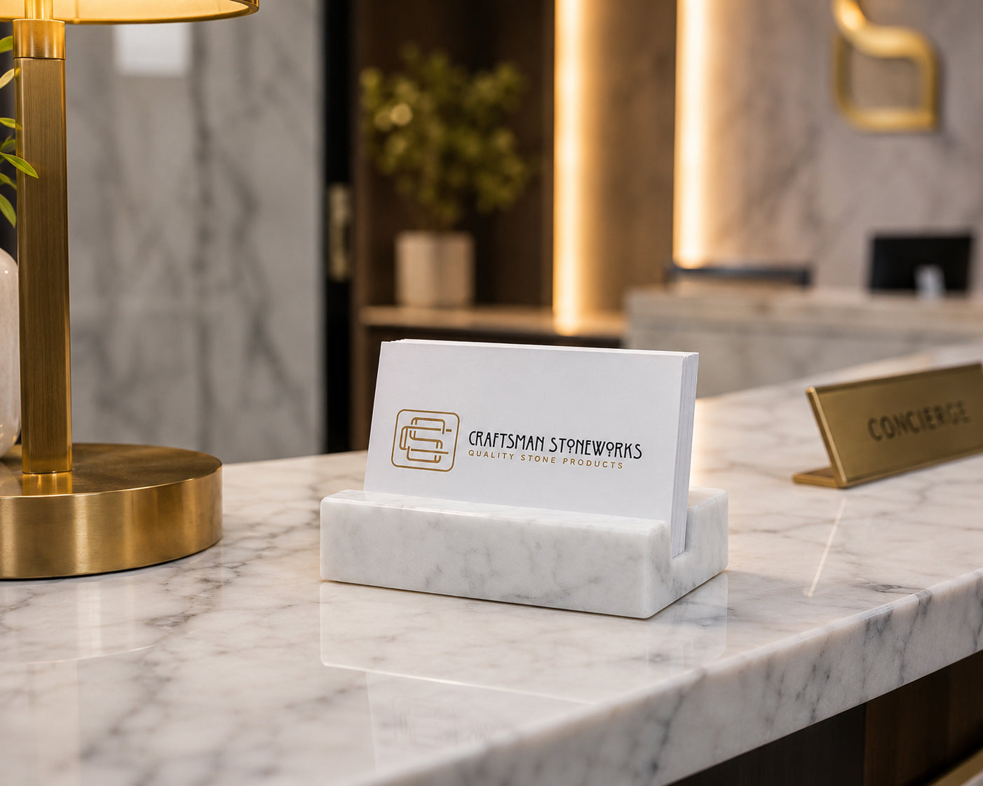 White Carrara Marble Business Card Holder - Standard