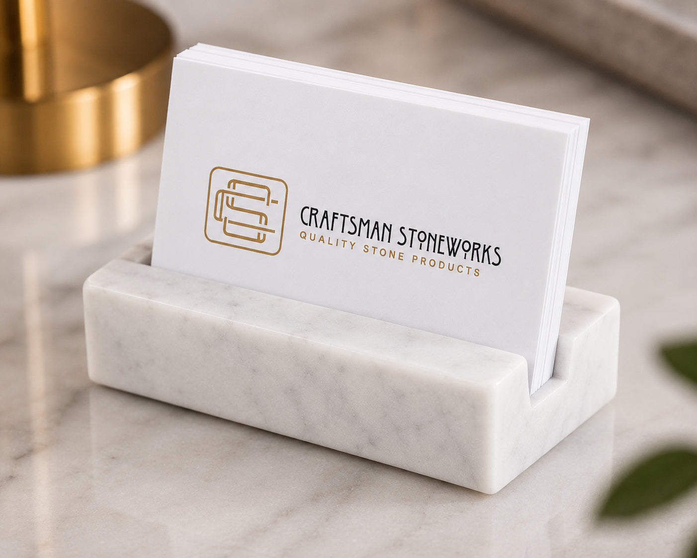 White Carrara Marble Business Card Holder - Standard