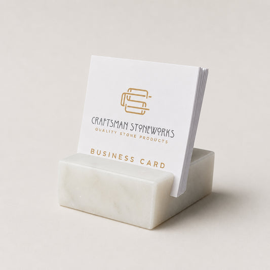 White Carrara Marble square business card holder on desk