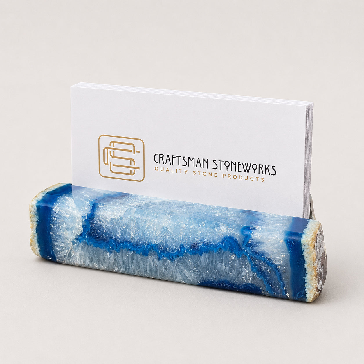 Handcrafted blue agate business card holder