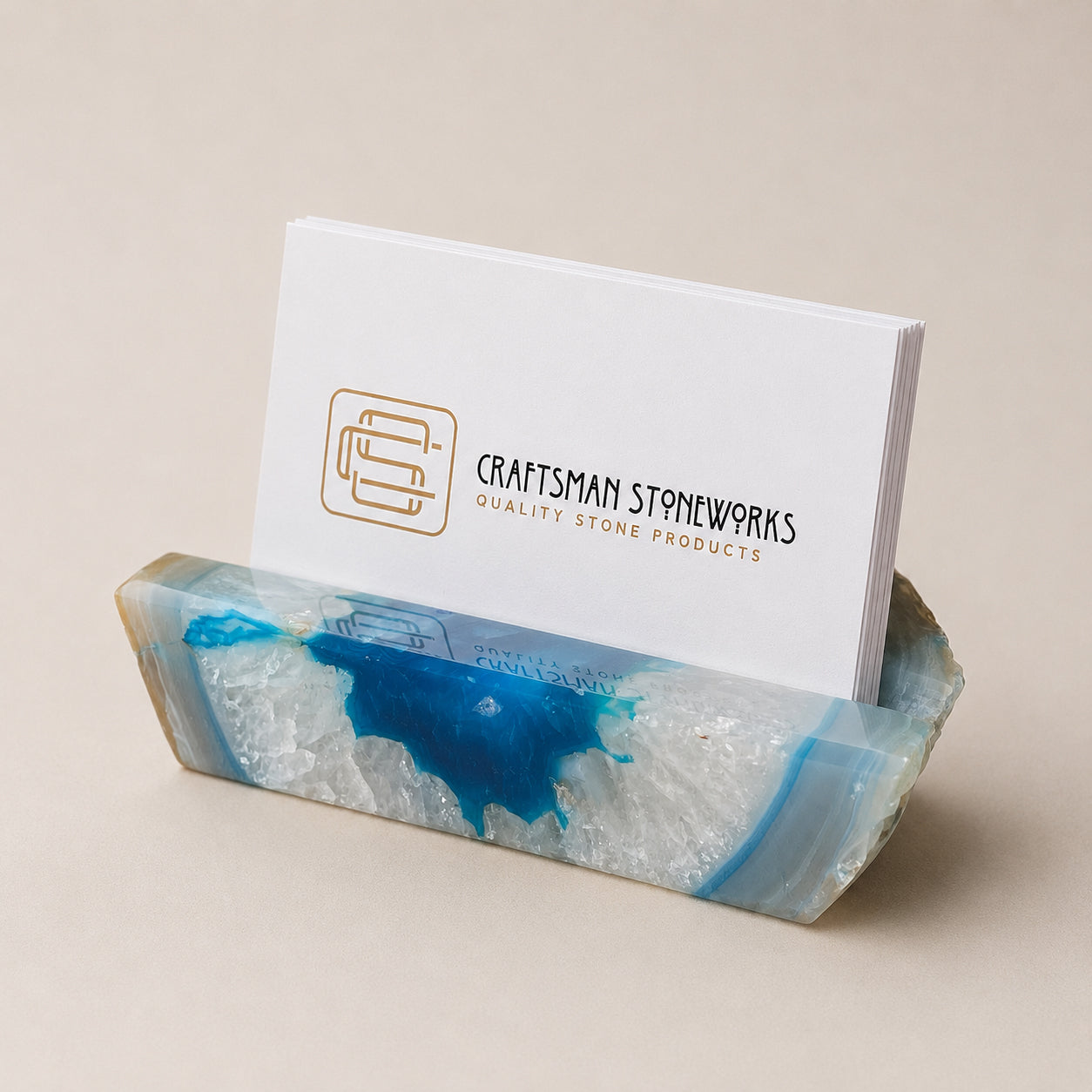 Handcrafted teal agate business card holder