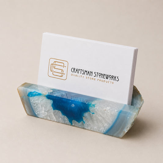 Handcrafted teal agate business card holder