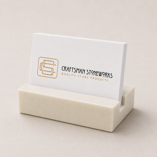 White Quartz business card holder on desk