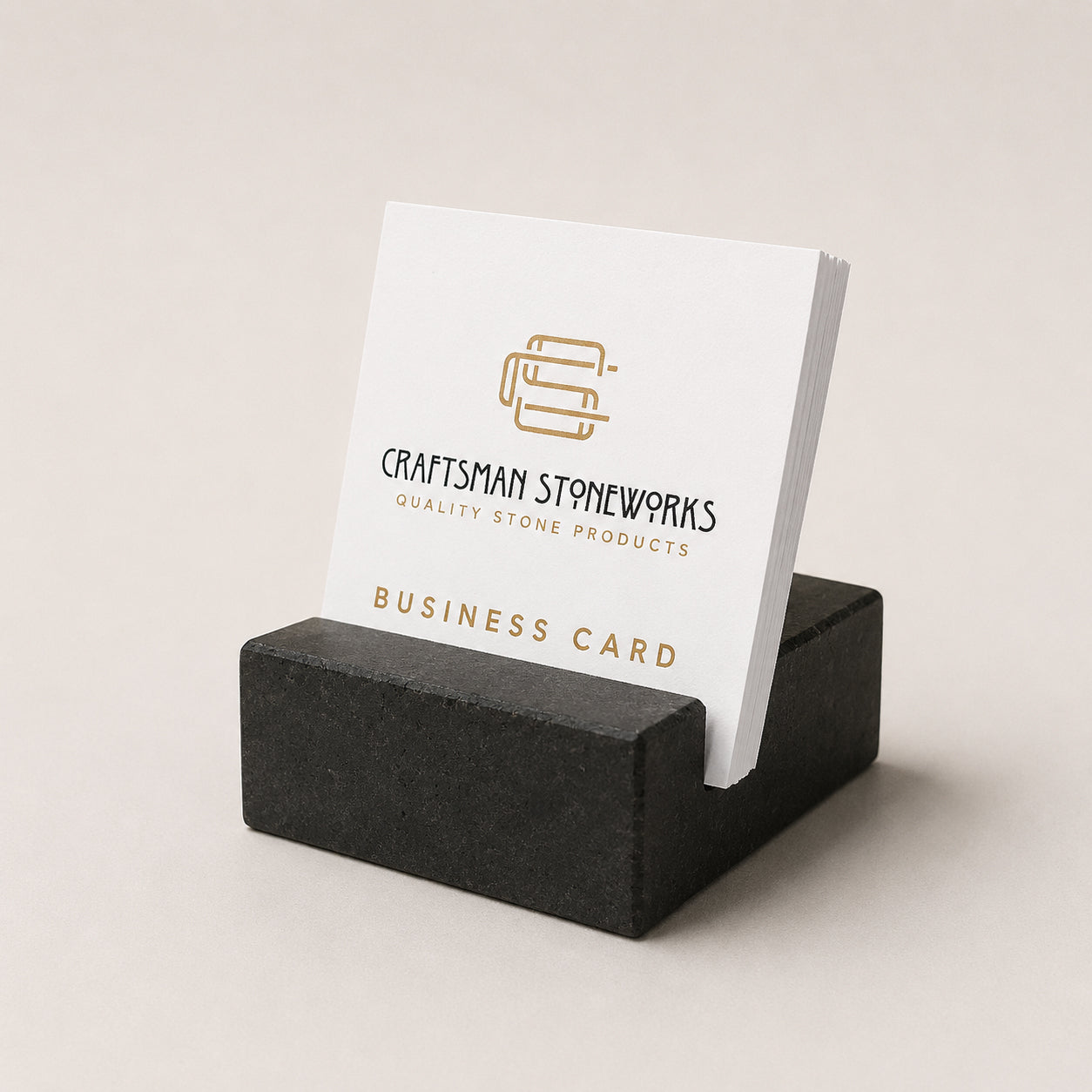Black Absolute Granite square business card holder on desk