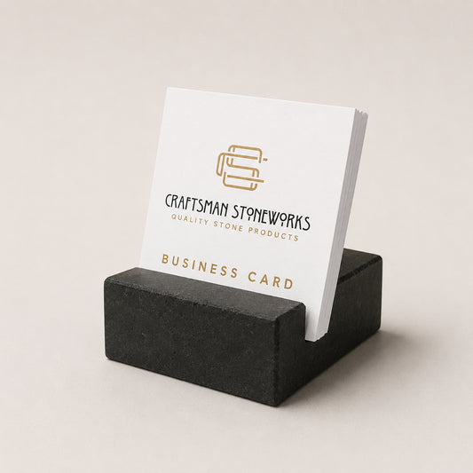 Black Absolute Granite square business card holder on desk