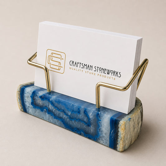Blue agate business card holder with gold wire frame