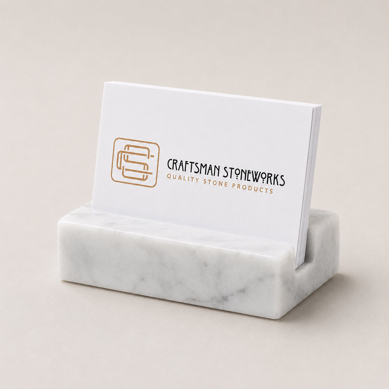 White Carrara Marble business card holder on desk