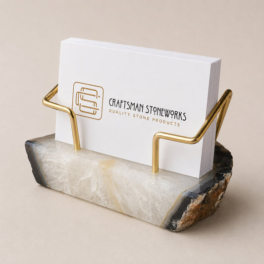 Black agate business card holder with gold wire frame