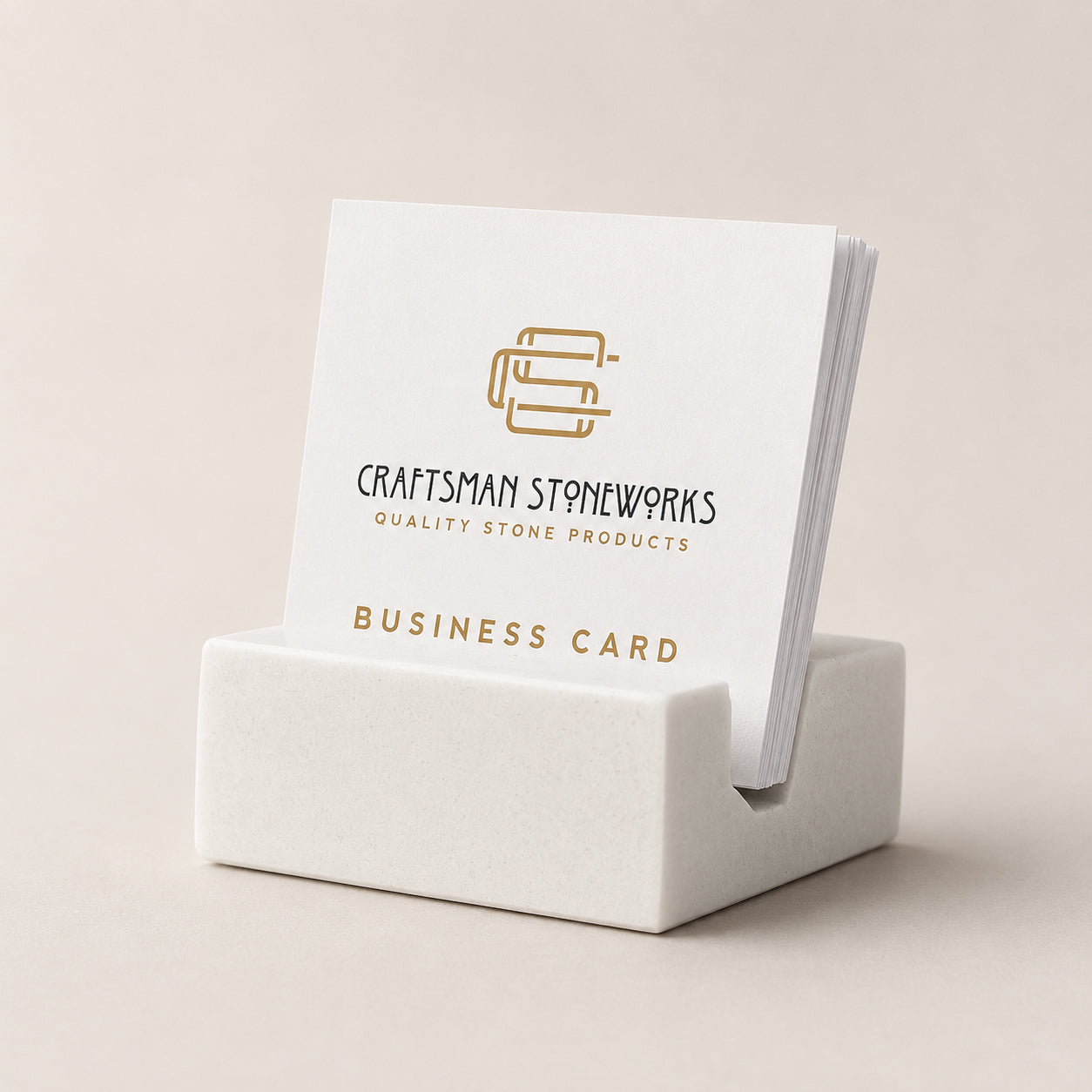 White Quartz Business Card Holder - Square