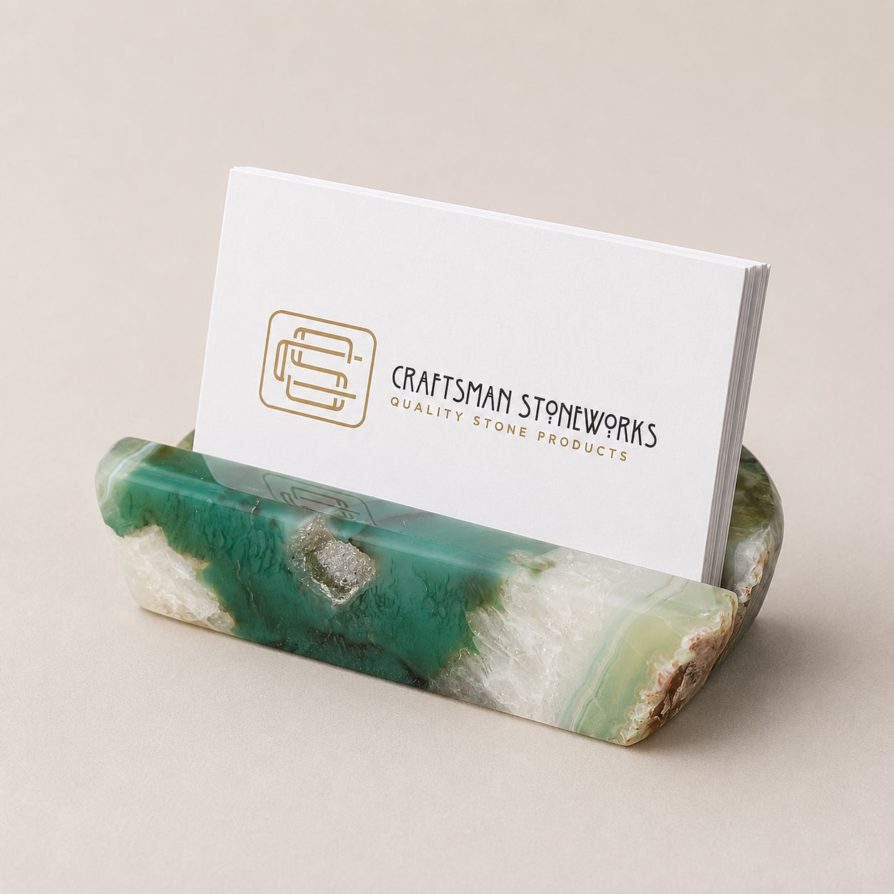 Handcrafted green agate business card holder