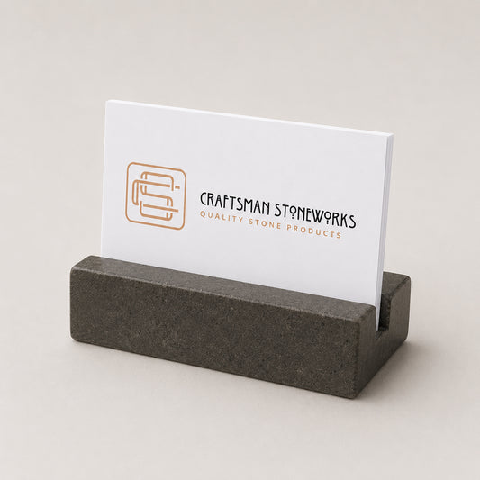 Black Absolute Granite business card holder on desk