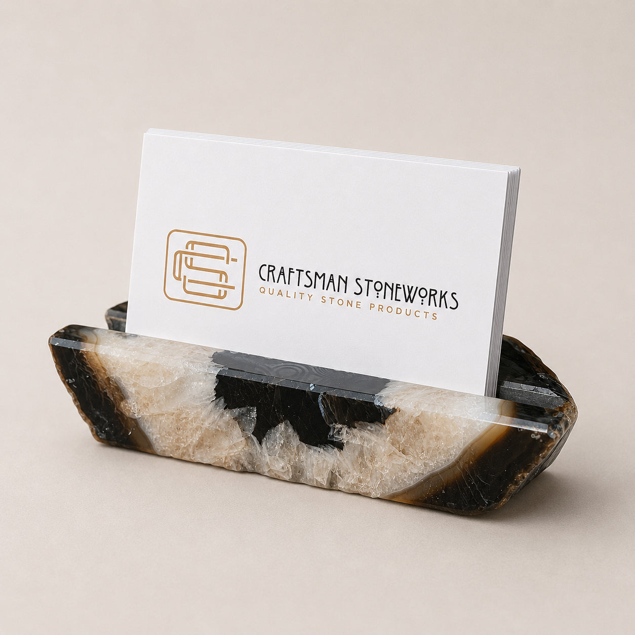 Handcrafted black agate business card holder
