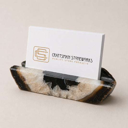 Handcrafted black agate business card holder
