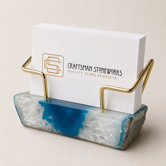 Teal agate business card holder with gold wire frame