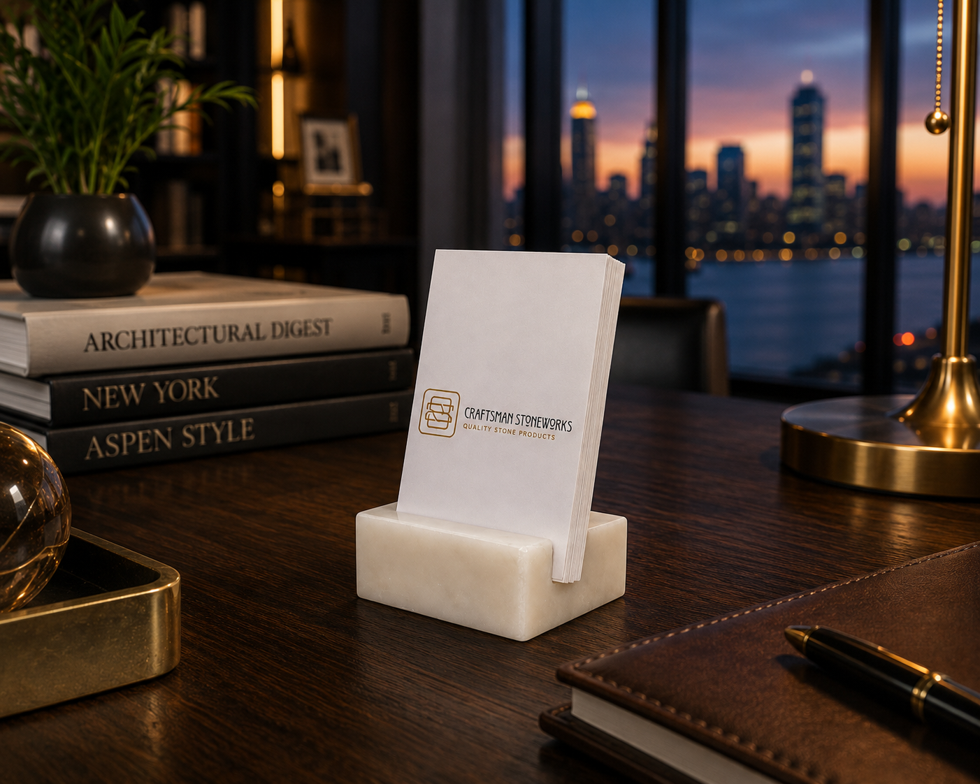 White Carrara Marble Business Card Holder - Vertical