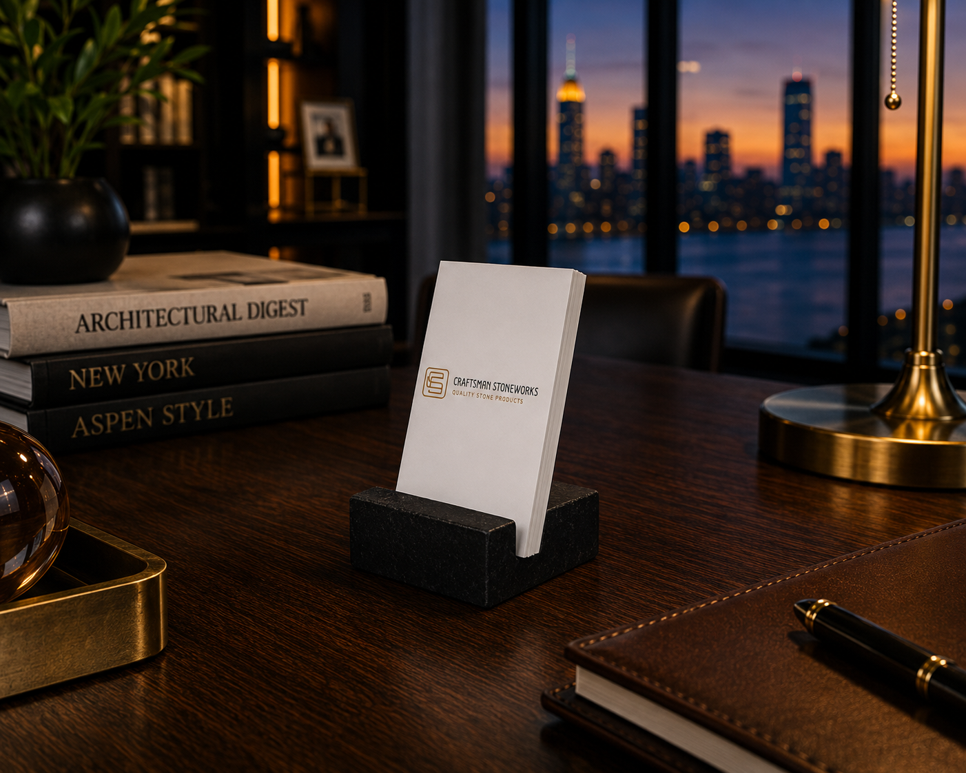 Black Granite Business Card Holder - Vertical