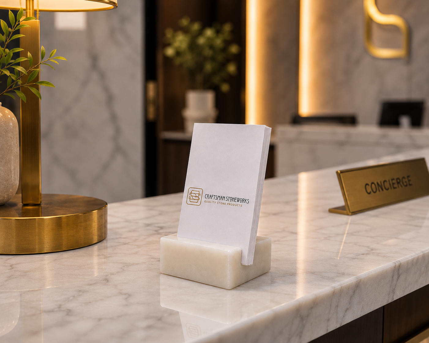 White Carrara Marble Business Card Holder - Vertical