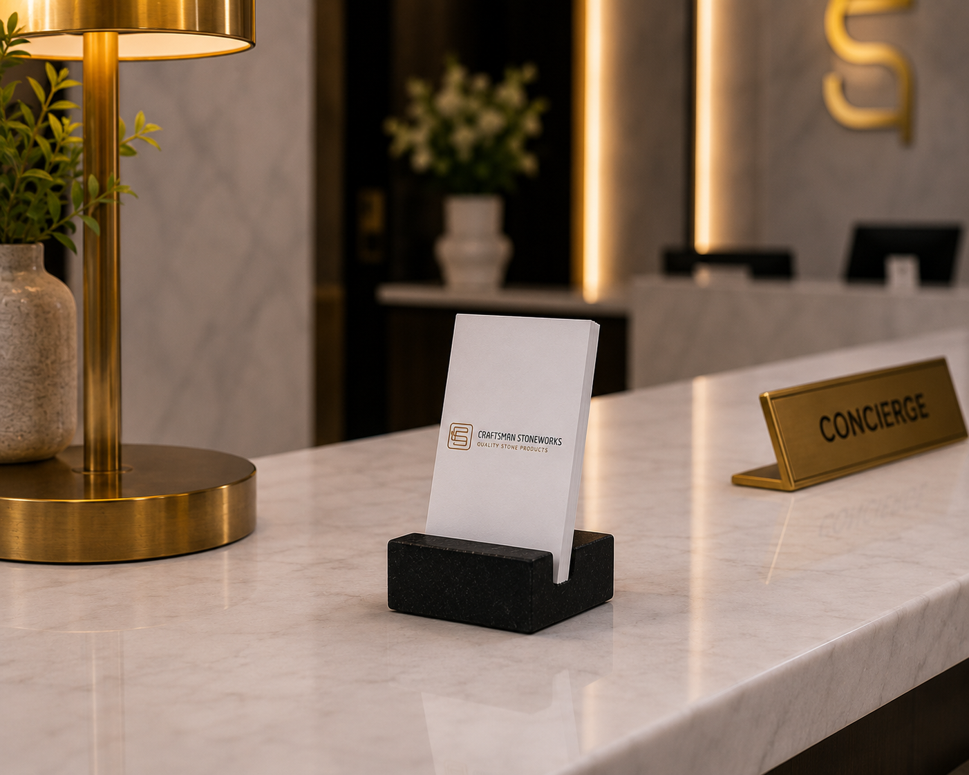 Black Granite Business Card Holder - Vertical