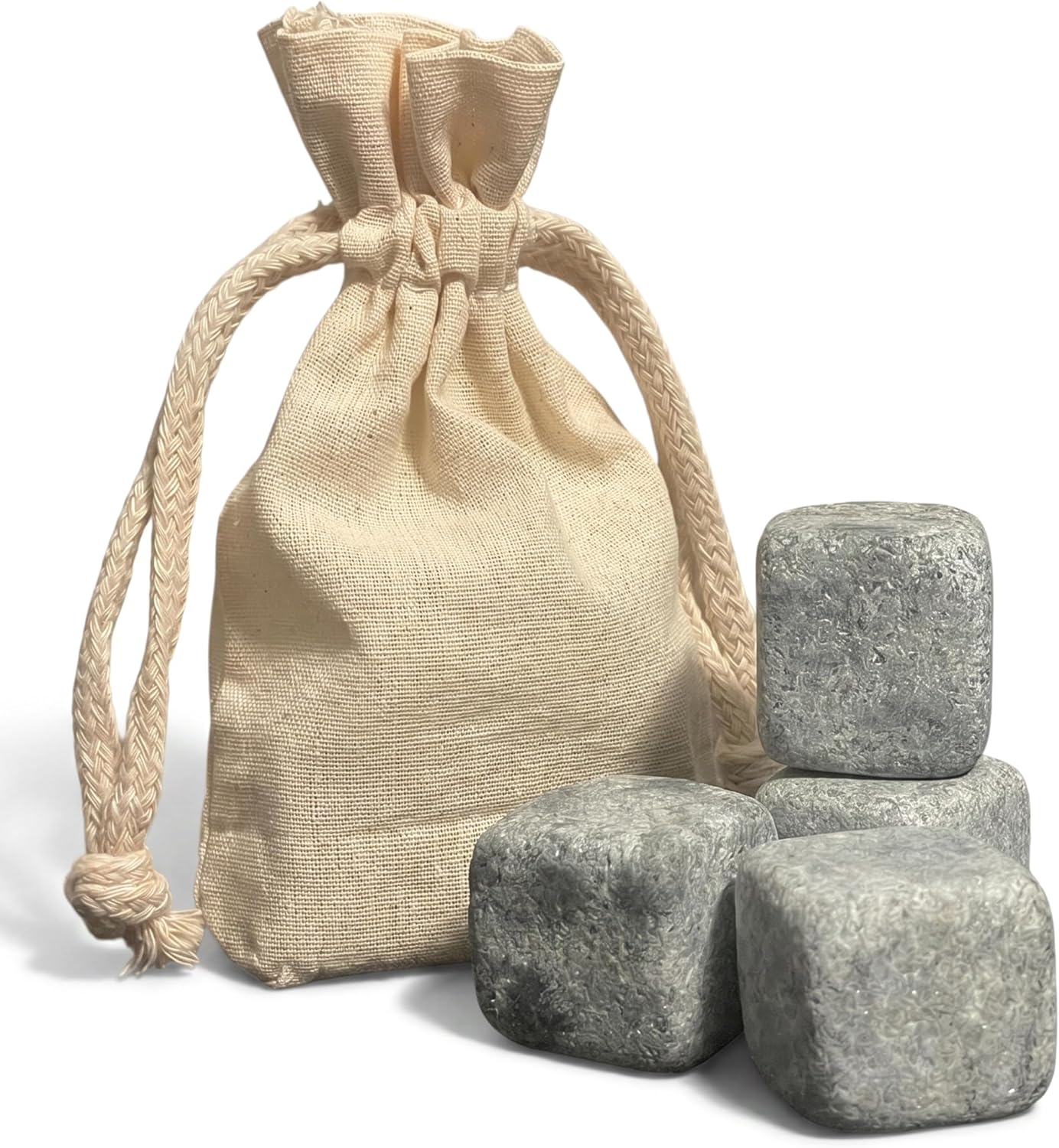 Soapstone whiskey stones set of 4 with linen pouch