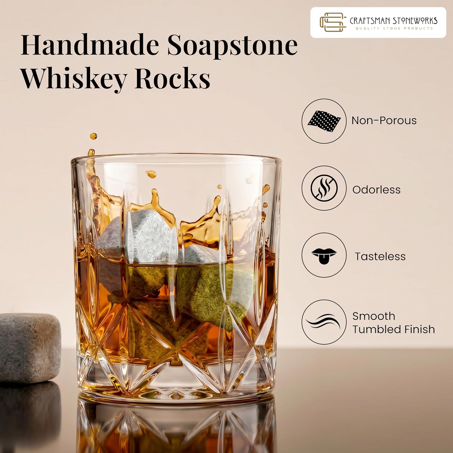 Soapstone whiskey stones set of 4 with linen pouch