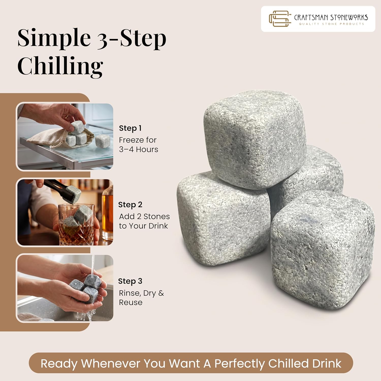 Soapstone whiskey stones set of 4 with linen pouch